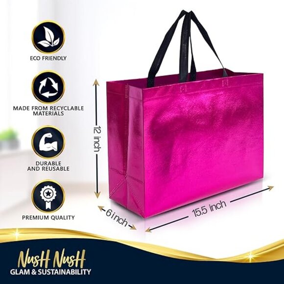 Pink Gift Bags Extra Large Size – Set of 12 Reusable Hot Pink Gift Bags - Picture 4 of 4